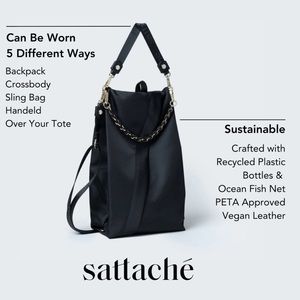 NWT Sattache Classic Onyx bag convertible chain clip back tote shoulder cross